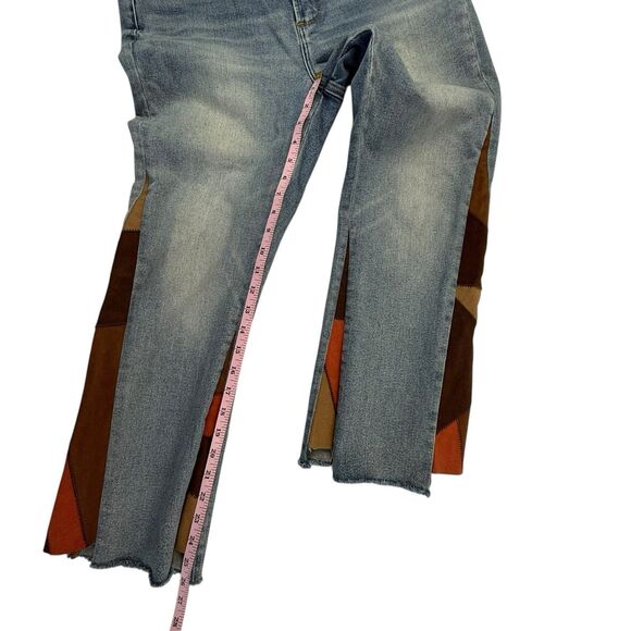Driftwood Indie Patchwork Crop Bootcut Kick Frayed Hem Step Jeans Size 31 - Picture 14 of 15
